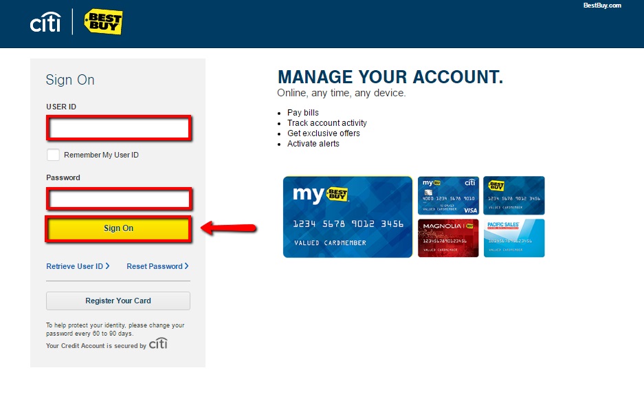 best buy credit card login