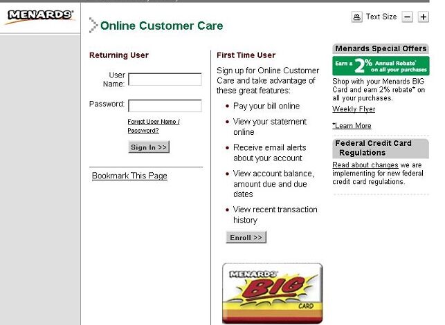 Menards Big Card Login