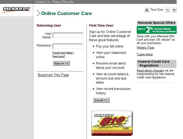 Menards Big Card Login