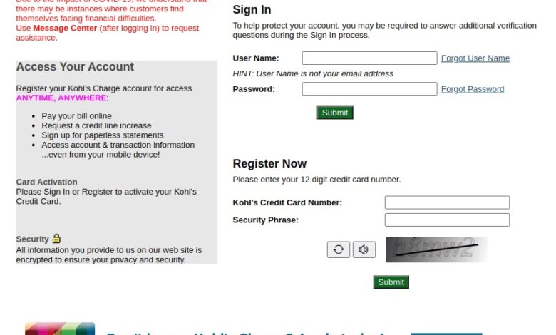 kohls credit card login