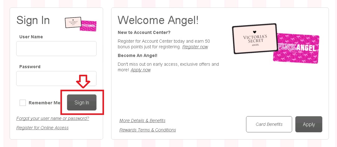 victoria secret credit card login