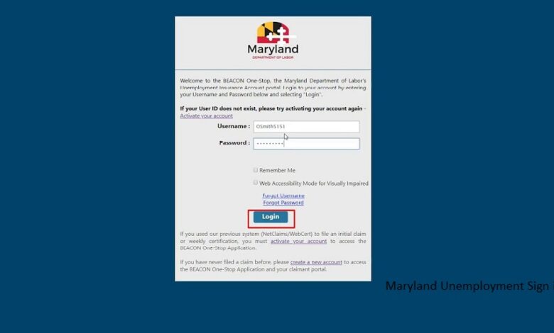 Maryland Unemployment Sign in Page